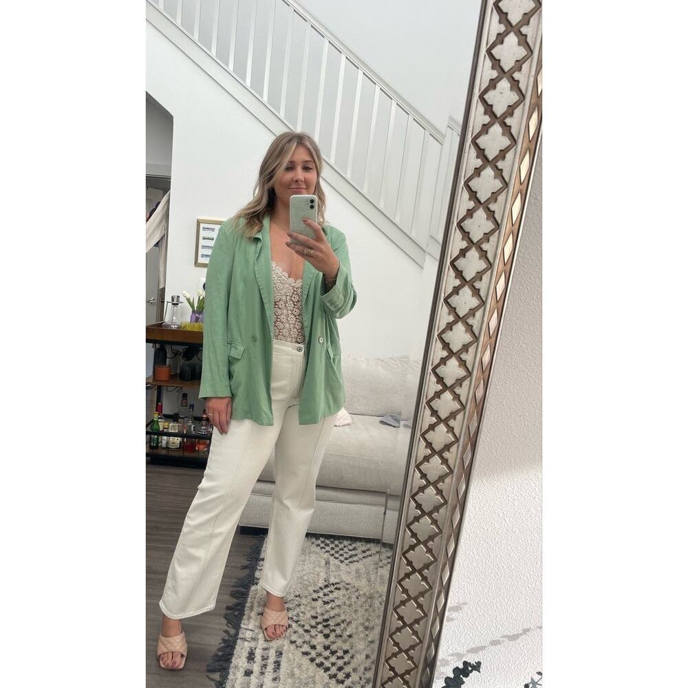 THAKOON COLLECTIVE Green Linen Blend Front Button Oversized Blazer Size 6 - Picture 6 of 14